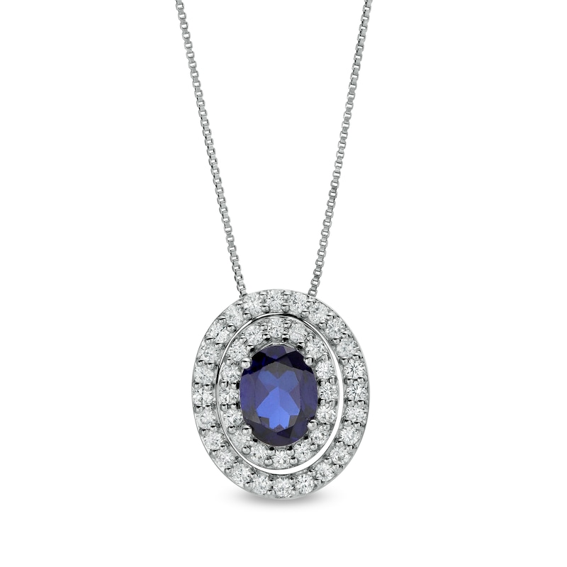 Oval Blue and White Lab-Created Sapphire Convertible Pendant in Sterling Silver