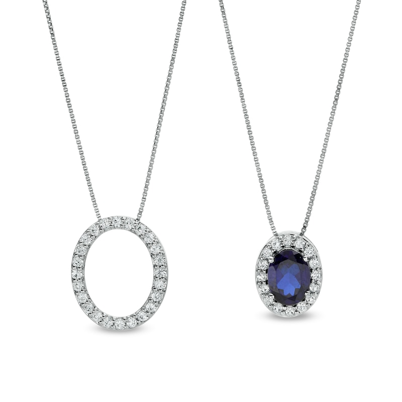 Oval Blue and White Lab-Created Sapphire Convertible Pendant in Sterling Silver|Peoples Jewellers