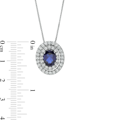 Oval Blue and White Lab-Created Sapphire Convertible Pendant in Sterling Silver