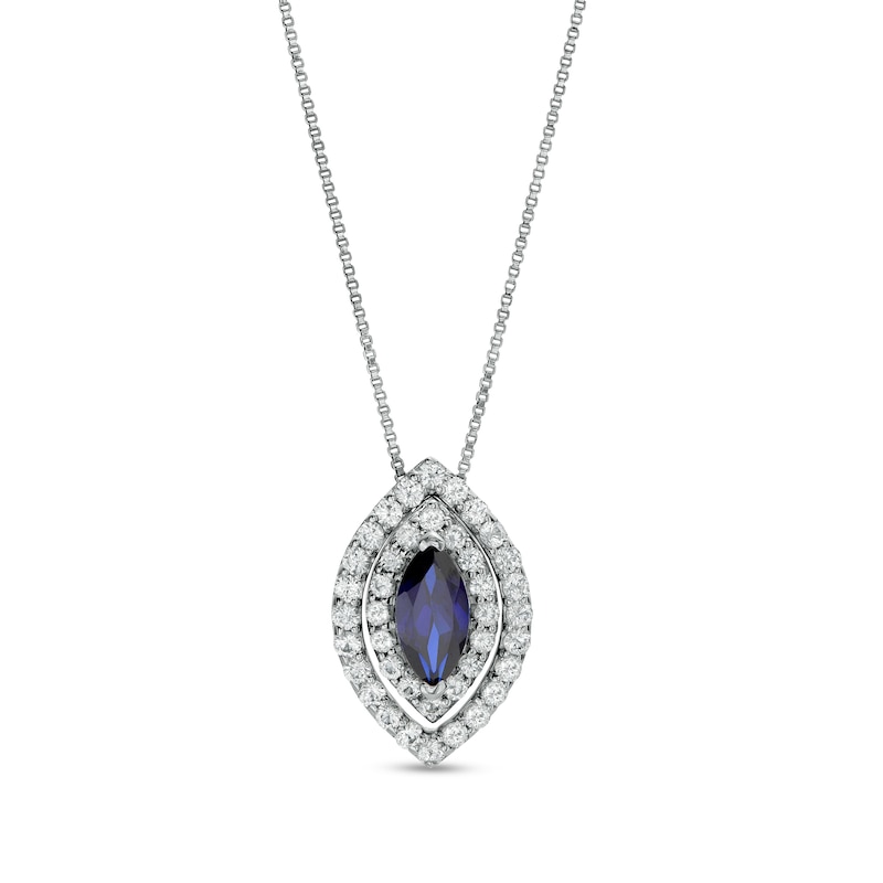Marquise Blue and White Lab-Created Sapphire Convertible Pendant in Sterling Silver|Peoples Jewellers