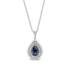 Thumbnail Image 0 of Pear-Shaped Blue and White Lab-Created Sapphire Teardrop Frame Pendant in Sterling Silver