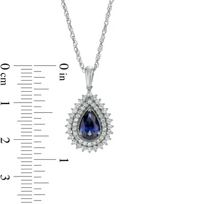 Pear-Shaped Blue and White Lab-Created Sapphire Teardrop Frame Pendant in Sterling Silver