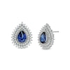 Thumbnail Image 0 of Pear-Shaped Blue and White Lab-Created Sapphire Teardrop Frame Stud Earrings in Sterling Silver