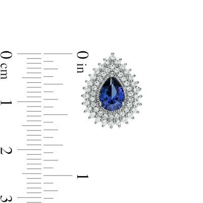 Pear-Shaped Blue and White Lab-Created Sapphire Teardrop Frame Stud Earrings in Sterling Silver