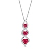 Thumbnail Image 0 of Heart-Shaped Lab-Created Ruby and White Lab-Created Sapphire Linear Trio Pendant in Sterling Silver