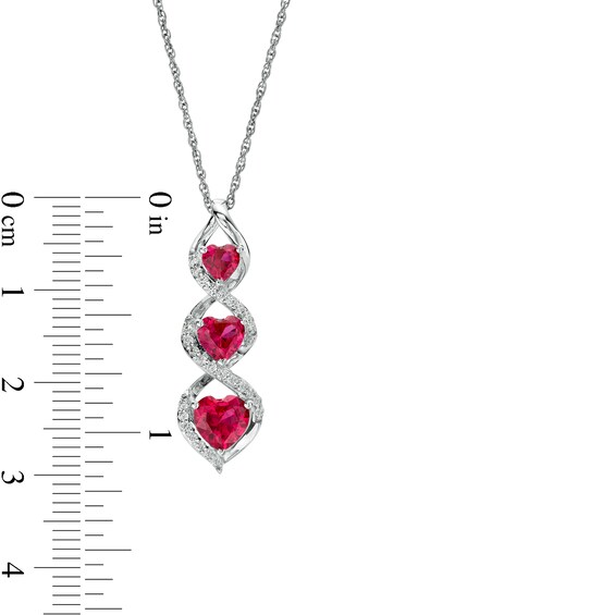 Heart-Shaped Lab-Created Ruby and White Lab-Created Sapphire Linear Trio Pendant in Sterling Silver