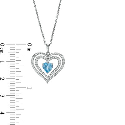 6.0mm Swiss Blue Topaz and White Lab-Created Sapphire Heart Pendant in Sterling Silver