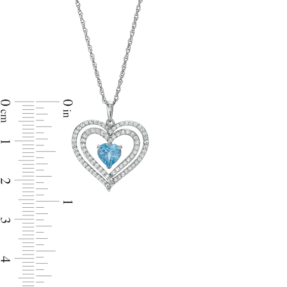 6.0mm Swiss Blue Topaz and White Lab-Created Sapphire Heart Pendant in Sterling Silver