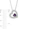 6.0mm Amethyst and White Lab-Created Sapphire Tilted Heart Pendant in Sterling Silver