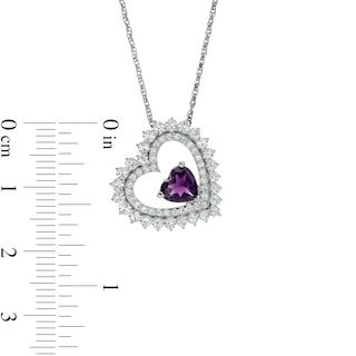 6.0mm Amethyst and White Lab-Created Sapphire Tilted Heart Pendant in Sterling Silver