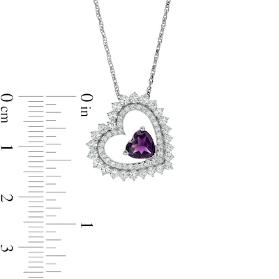 6.0mm Amethyst and White Lab-Created Sapphire Tilted Heart Pendant in Sterling Silver