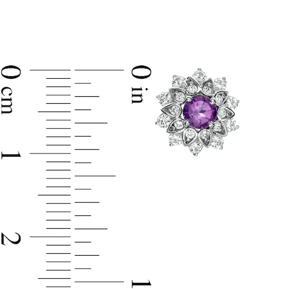 Amethyst and White Lab-Created Sapphire Flower Frame Stud Earrings in Sterling Silver