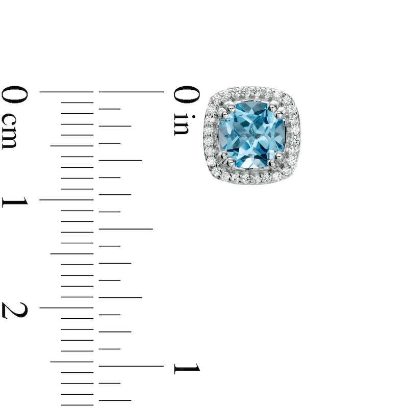 6.0mm Swiss Blue Topaz and White Lab-Created Sapphire Cushion Frame Stud Earrings in Sterling Silver|Peoples Jewellers