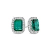 Thumbnail Image 0 of Emerald-Cut Lab-Created Emerald and White Lab-Created Sapphire Cushion Frame Stud Earrings in Sterling Silver