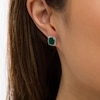 Thumbnail Image 1 of Emerald-Cut Lab-Created Emerald and White Lab-Created Sapphire Cushion Frame Stud Earrings in Sterling Silver