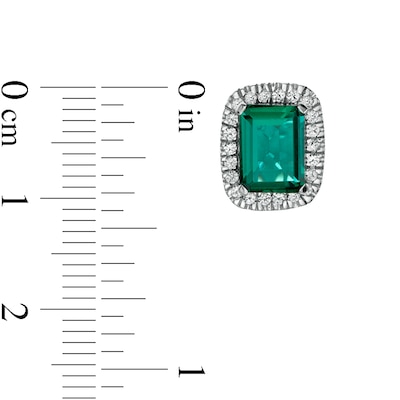 Emerald-Cut Lab-Created Emerald and White Lab-Created Sapphire Cushion Frame Stud Earrings in Sterling Silver