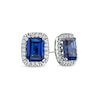 Emerald-Cut Blue and White Lab-Created Sapphire Cushion Frame Stud Earrings in Sterling Silver