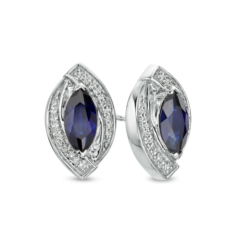 Marquise Blue and White Lab-Created Sapphire Frame Stud Earrings in Sterling Silver|Peoples Jewellers