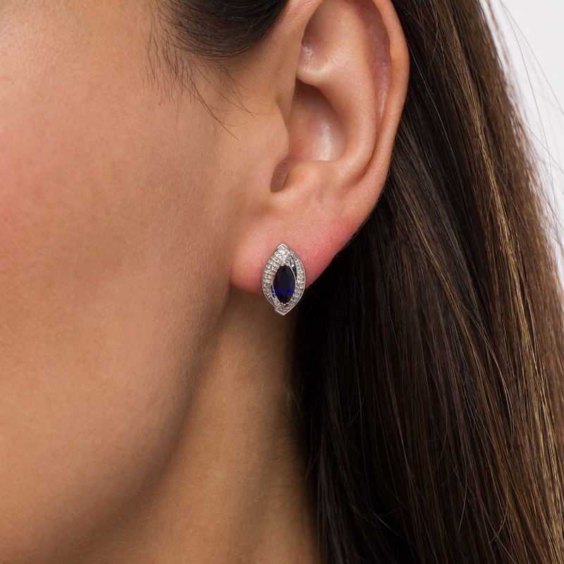 Marquise Blue and White Lab-Created Sapphire Frame Stud Earrings in Sterling Silver|Peoples Jewellers
