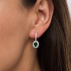 Thumbnail Image 1 of Oval Lab-Created Emerald and White Lab-Created Sapphire Scallop Frame Drop Earrings in Sterling Silver