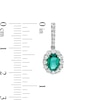 Oval Lab-Created Emerald and White Lab-Created Sapphire Scallop Frame Drop Earrings in Sterling Silver