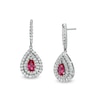 Thumbnail Image 0 of Pear-Shaped Lab-Created Ruby and White Lab-Created Sapphire Frame Drop Earrings in Sterling Silver