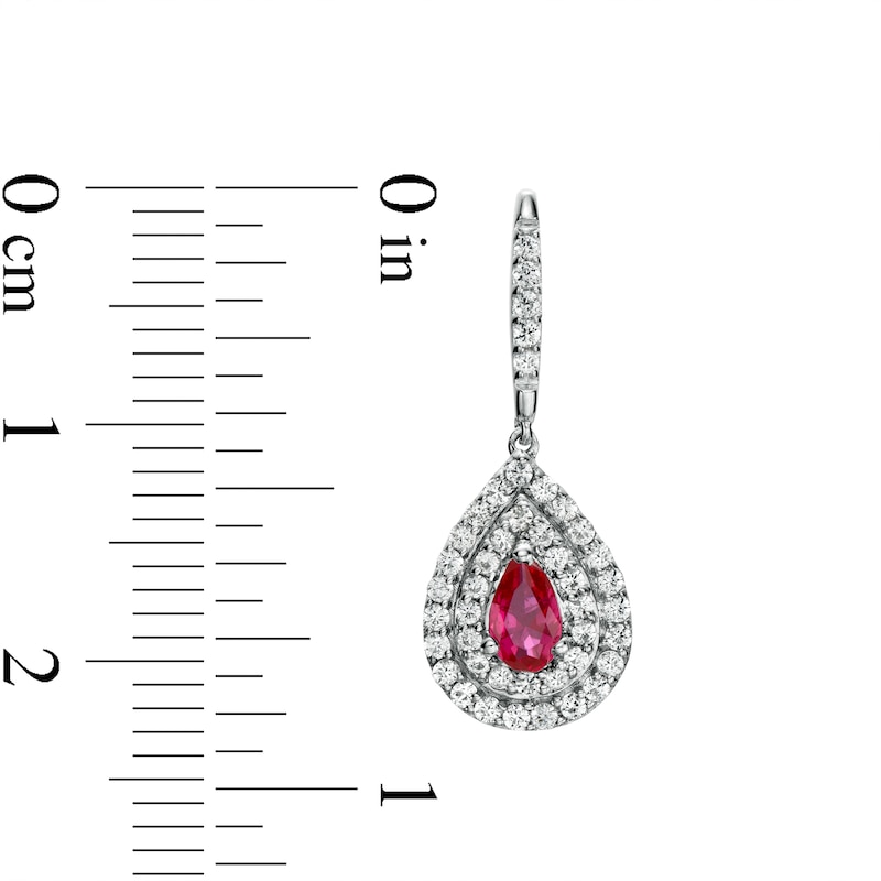 Pear-Shaped Lab-Created Ruby and White Lab-Created Sapphire Frame Drop Earrings in Sterling Silver