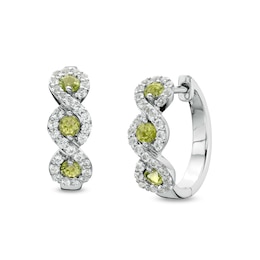 Peridot and White Lab-Created Sapphire Cascading Frame Hoop Earrings in Sterling Silver