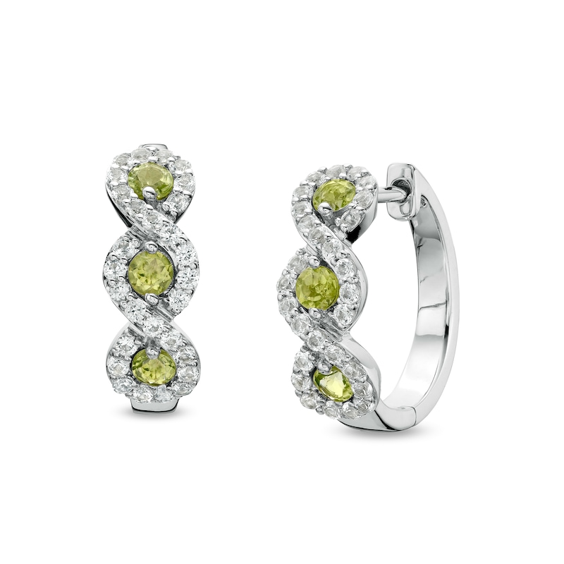Peridot and White Lab-Created Sapphire Cascading Frame Hoop Earrings in Sterling Silver|Peoples Jewellers