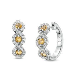 Citrine and White Lab-Created Sapphire Cascading Frame Hoop Earrings in Sterling Silver