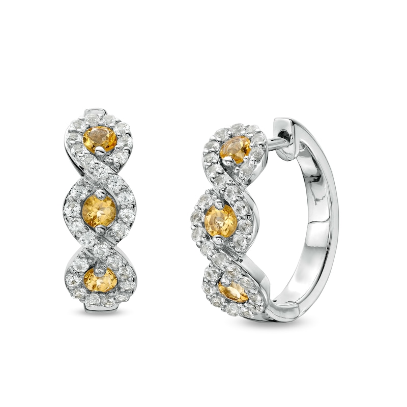 Citrine and White Lab-Created Sapphire Cascading Frame Hoop Earrings in Sterling Silver|Peoples Jewellers