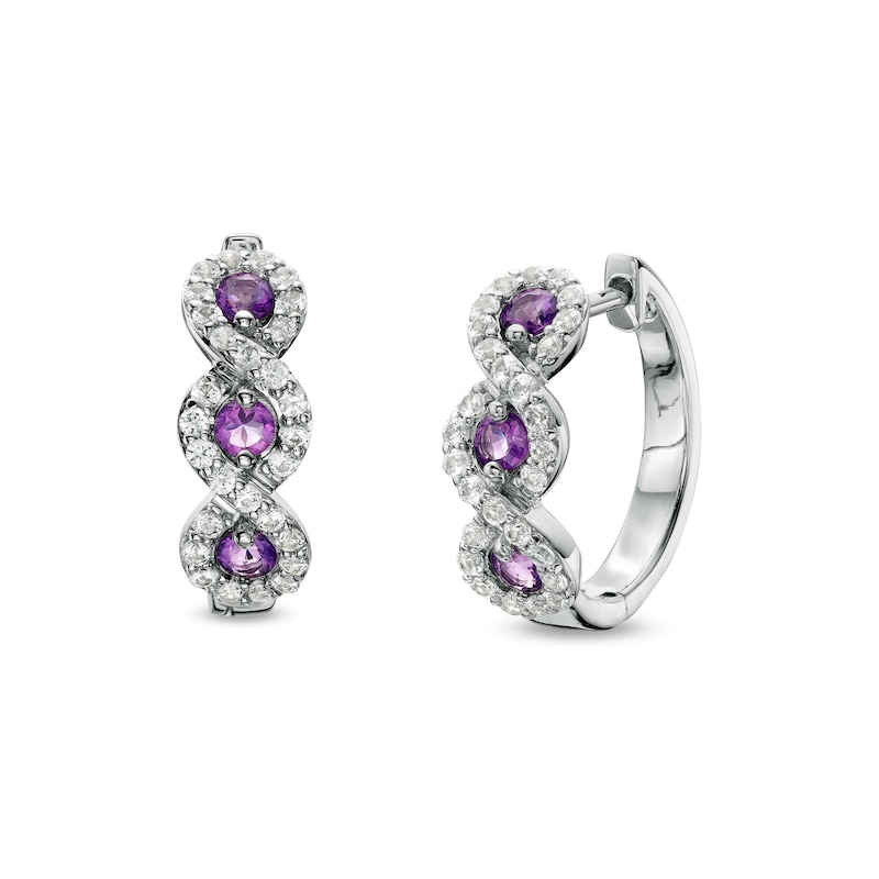 Amethyst and White Lab-Created Sapphire Cascading Frame Hoop Earrings in Sterling Silver|Peoples Jewellers