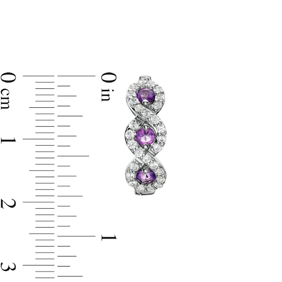 Amethyst and White Lab-Created Sapphire Cascading Frame Hoop Earrings in Sterling Silver