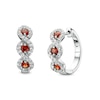 Thumbnail Image 0 of Garnet and White Lab-Created Sapphire Cascading Frame Hoop Earrings in Sterling Silver