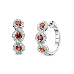 Garnet and White Lab-Created Sapphire Cascading Frame Hoop Earrings in Sterling Silver
