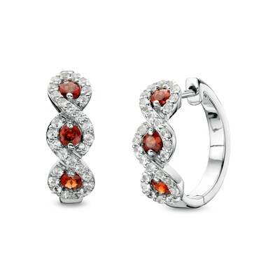 Garnet and White Lab-Created Sapphire Cascading Frame Hoop Earrings in Sterling Silver