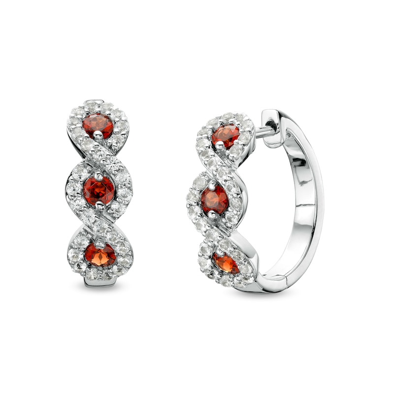 Garnet and White Lab-Created Sapphire Cascading Frame Hoop Earrings in Sterling Silver|Peoples Jewellers