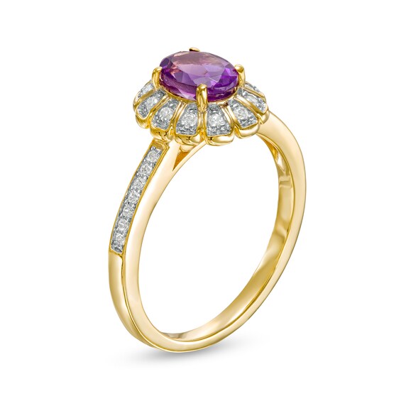 Oval Amethyst and 0.145 CT. T.W. Diamond Sun Frame Ring in 10K Gold