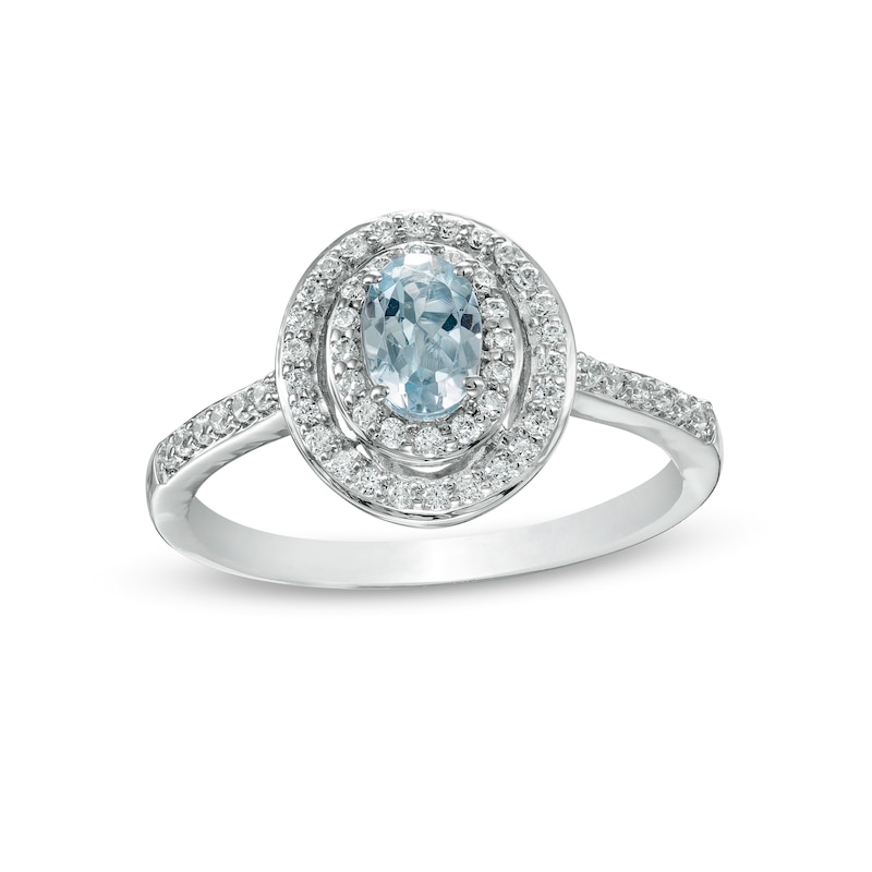 Oval Aquamarine and 0.23 CT. T.W. Diamond Double Frame Ring in 10K White Gold