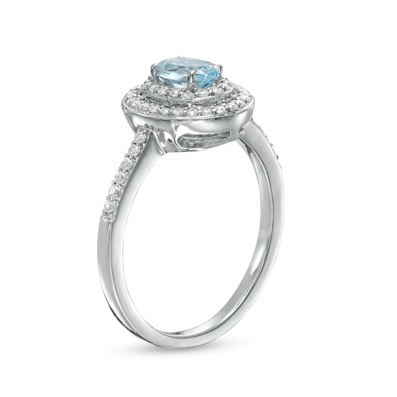 Oval Aquamarine and 0.23 CT. T.W. Diamond Double Frame Ring in 10K White Gold