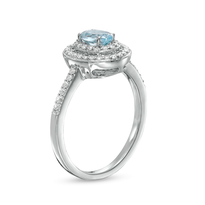 Oval Aquamarine and 0.23 CT. T.W. Diamond Double Frame Ring in 10K White Gold|Peoples Jewellers