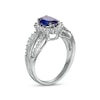 Thumbnail Image 2 of Oval Blue and White Lab-Created Sapphire Shadow Frame Split Shank Ring in Sterling Silver