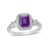 Thumbnail Image 0 of Emerald-Cut Amethyst and White Lab-Created Sapphire Cushion Frame Ring in Sterling Silver