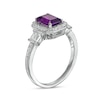 Thumbnail Image 2 of Emerald-Cut Amethyst and White Lab-Created Sapphire Cushion Frame Ring in Sterling Silver