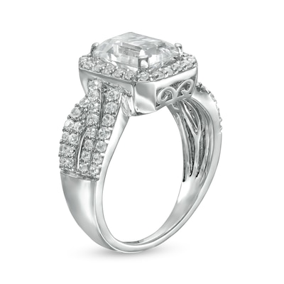 Emerald-Cut White Lab-Created Sapphire Frame Multi-Row Shank Ring in Sterling Silver