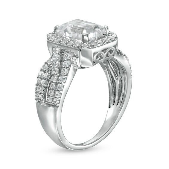 Emerald-Cut White Lab-Created Sapphire Frame Multi-Row Shank Ring in Sterling Silver