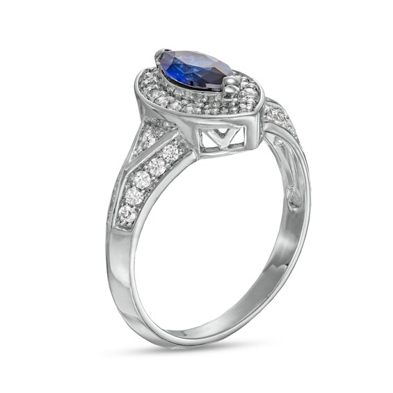 Marquise Blue and White Lab-Created Sapphire Frame Ring in Sterling Silver