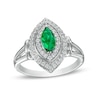 Thumbnail Image 0 of Marquise Lab-Created Emerald and White Lab-Created Sapphire Collar Frame Ring in Sterling Silver