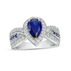 Thumbnail Image 0 of Pear-Shaped Blue and White Lab-Created Sapphire Frame Ring in Sterling Silver
