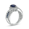Thumbnail Image 2 of Pear-Shaped Blue and White Lab-Created Sapphire Frame Ring in Sterling Silver